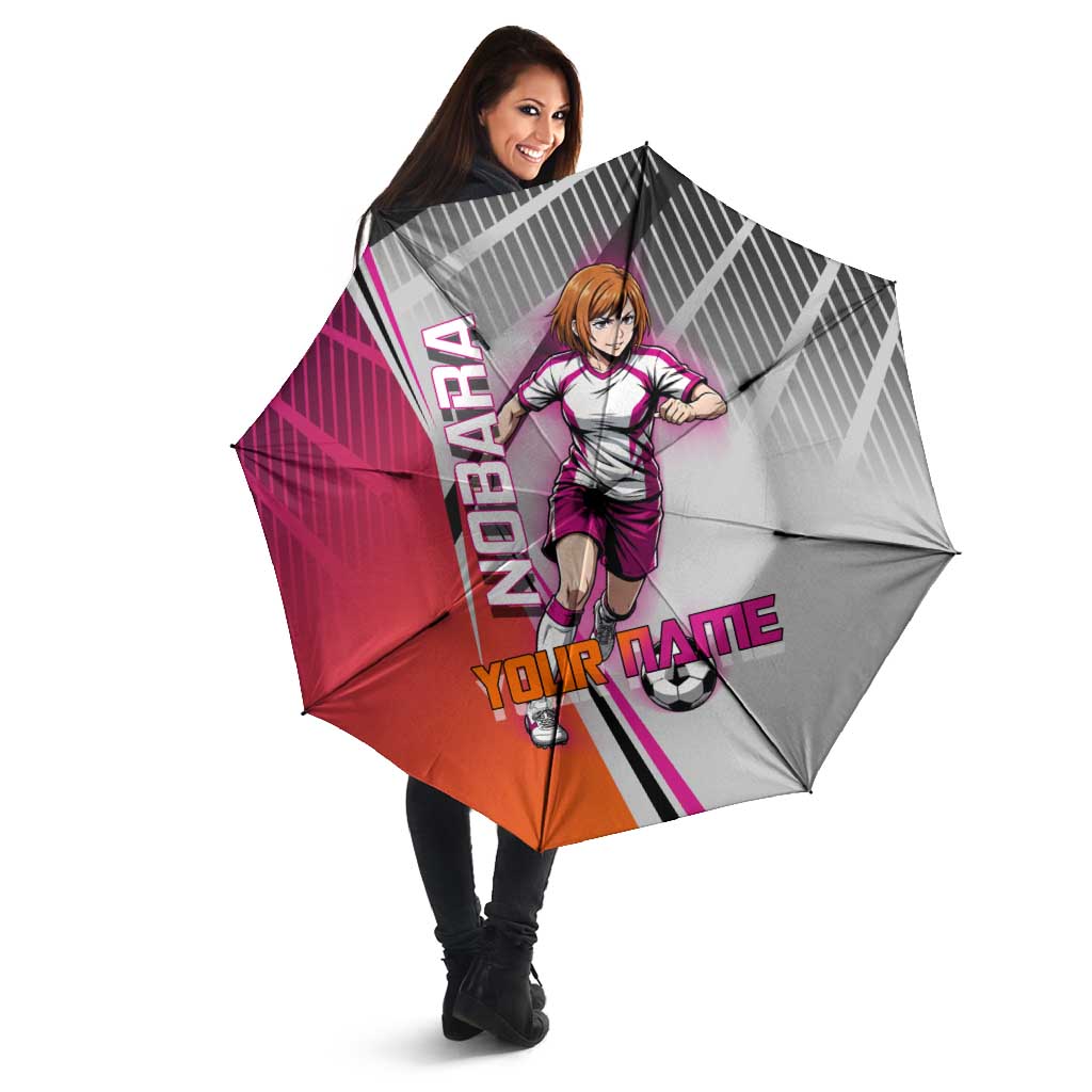 Personalized Nobara Kugisaki Jujutsu Kaisen Umbrella with Pink Orange Gradient and Action Kick Pose