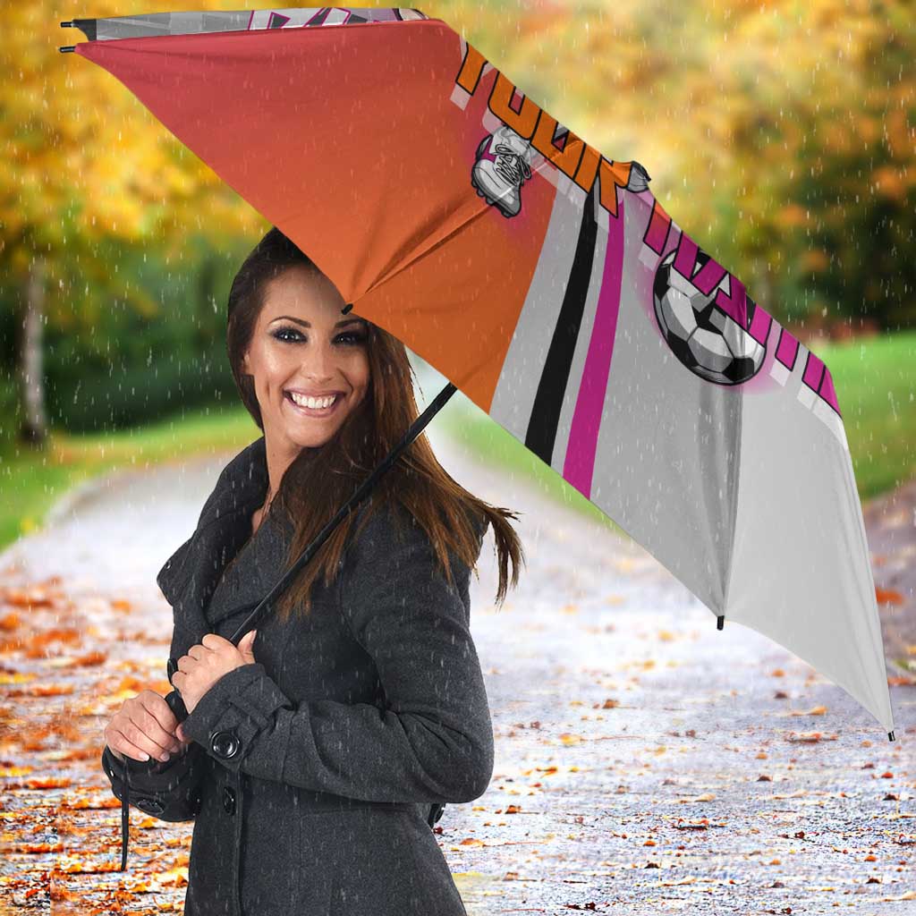 Personalized Nobara Kugisaki Jujutsu Kaisen Umbrella with Pink Orange Gradient and Action Kick Pose