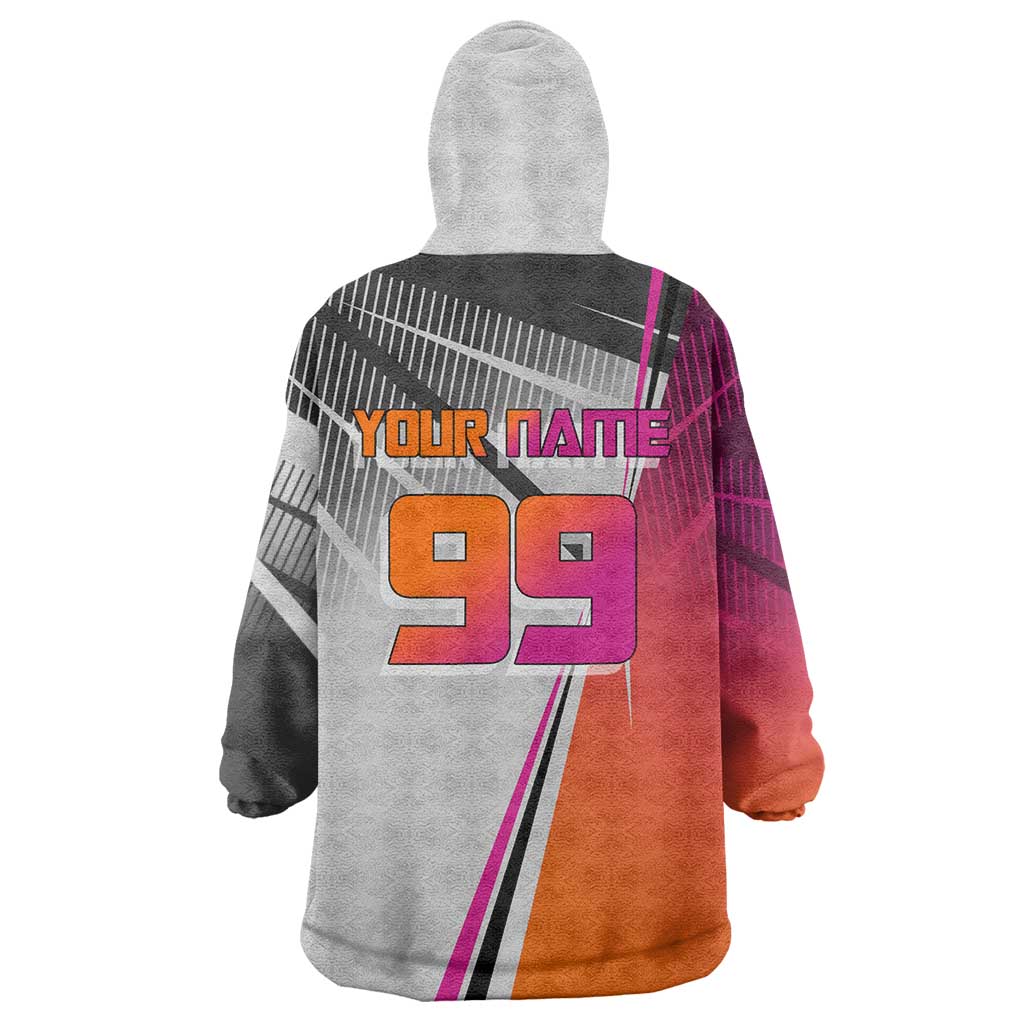 Personalized Nobara Kugisaki Jujutsu Kaisen Wearable Blanket Hoodie with Pink Orange Gradient and Action Kick Pose
