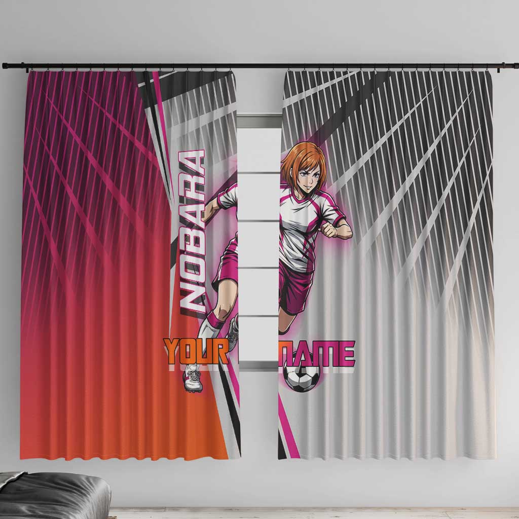 Personalized Nobara Kugisaki Jujutsu Kaisen Window Curtain with Pink Orange Gradient and Action Kick Pose