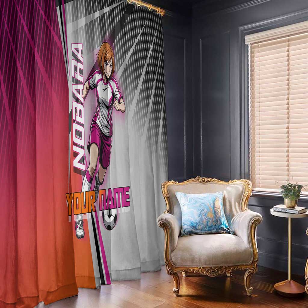 Personalized Nobara Kugisaki Jujutsu Kaisen Window Curtain with Pink Orange Gradient and Action Kick Pose