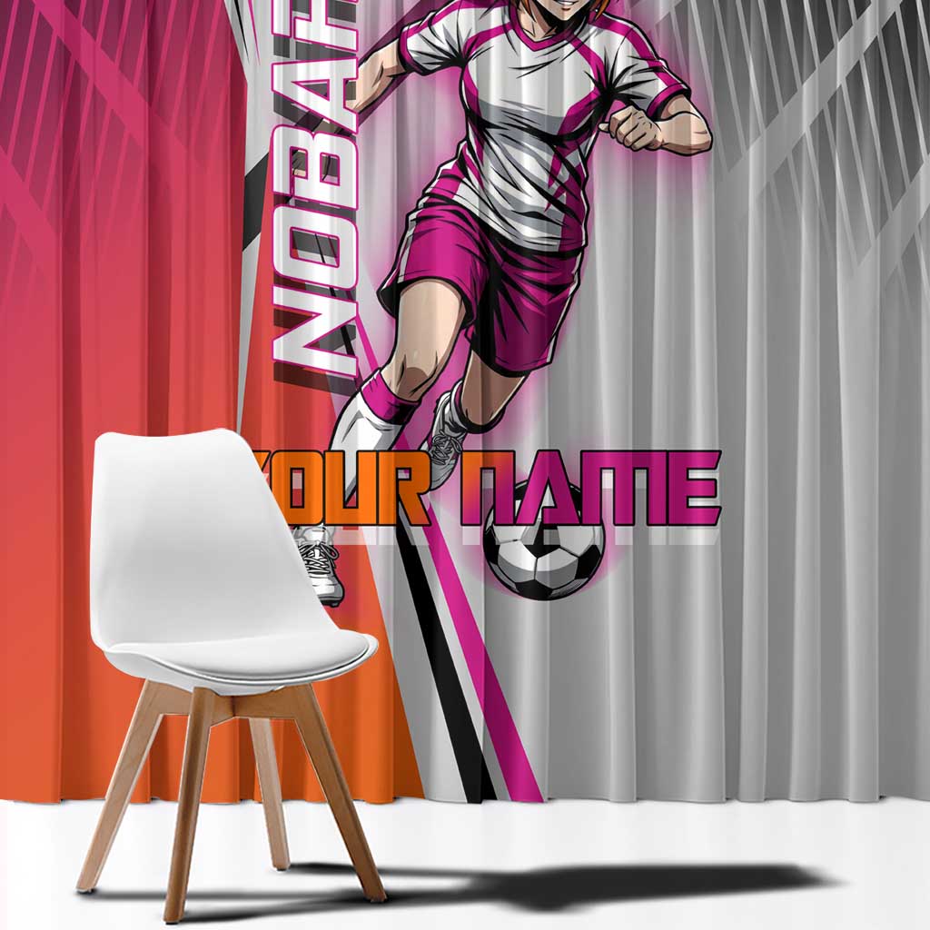 Personalized Nobara Kugisaki Jujutsu Kaisen Window Curtain with Pink Orange Gradient and Action Kick Pose