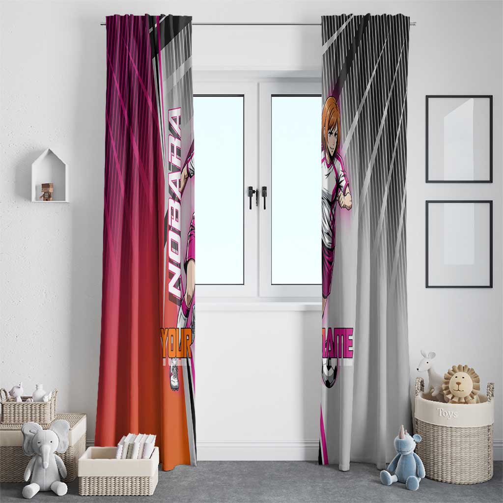Personalized Nobara Kugisaki Jujutsu Kaisen Window Curtain with Pink Orange Gradient and Action Kick Pose