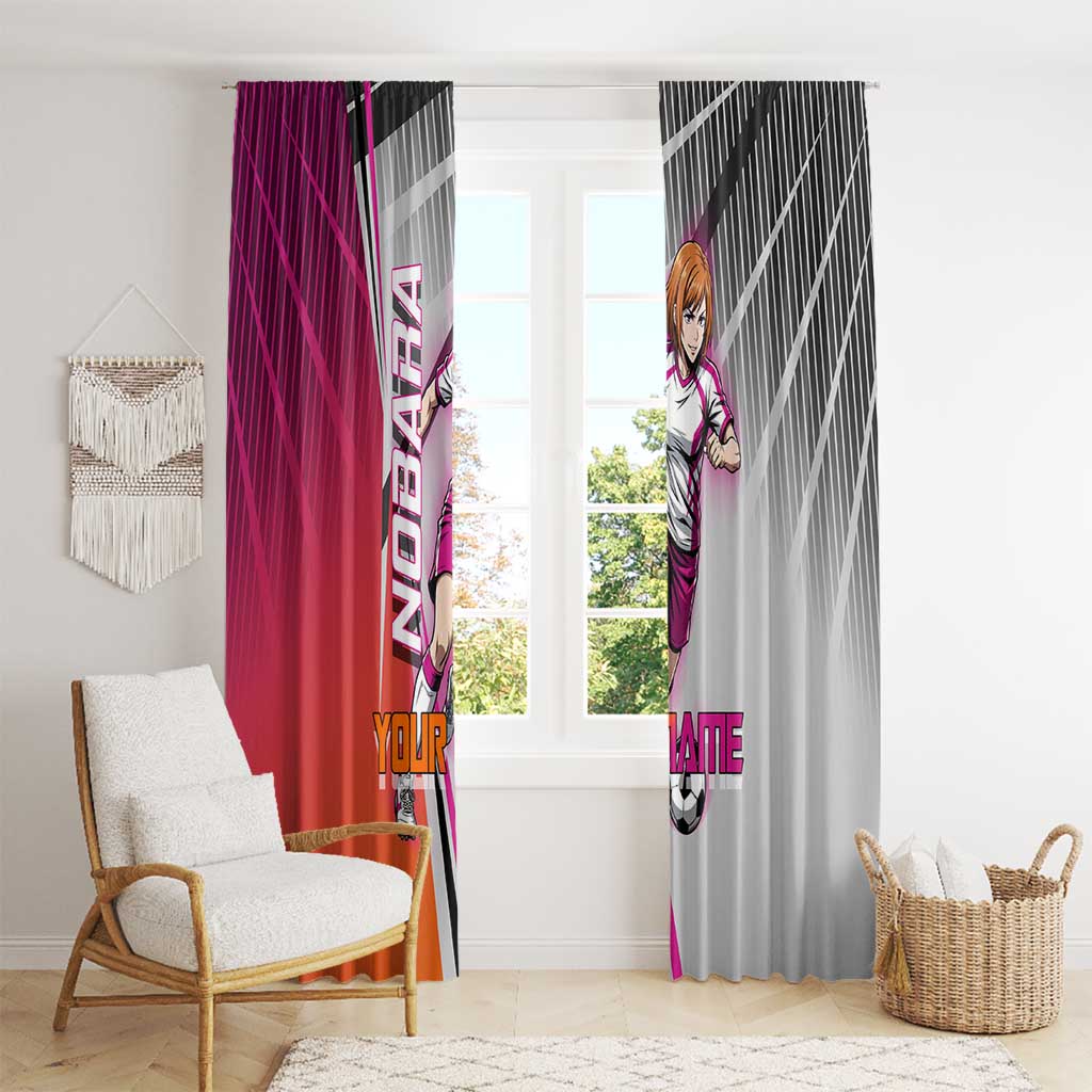 Personalized Nobara Kugisaki Jujutsu Kaisen Window Curtain with Pink Orange Gradient and Action Kick Pose