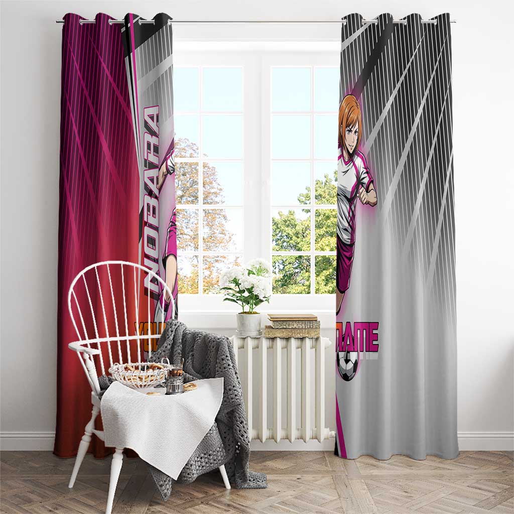 Personalized Nobara Kugisaki Jujutsu Kaisen Window Curtain with Pink Orange Gradient and Action Kick Pose