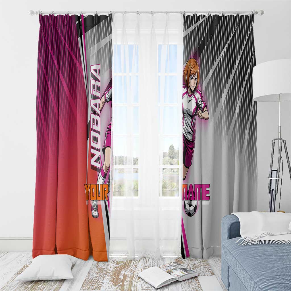 Personalized Nobara Kugisaki Jujutsu Kaisen Window Curtain with Pink Orange Gradient and Action Kick Pose