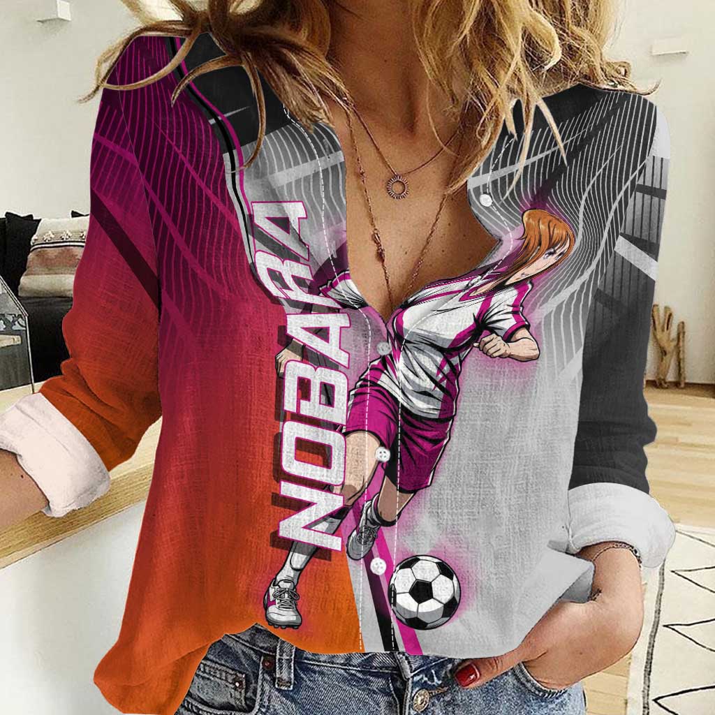 Personalized Nobara Kugisaki Jujutsu Kaisen Women Casual Shirt with Pink Orange Gradient and Action Kick Pose