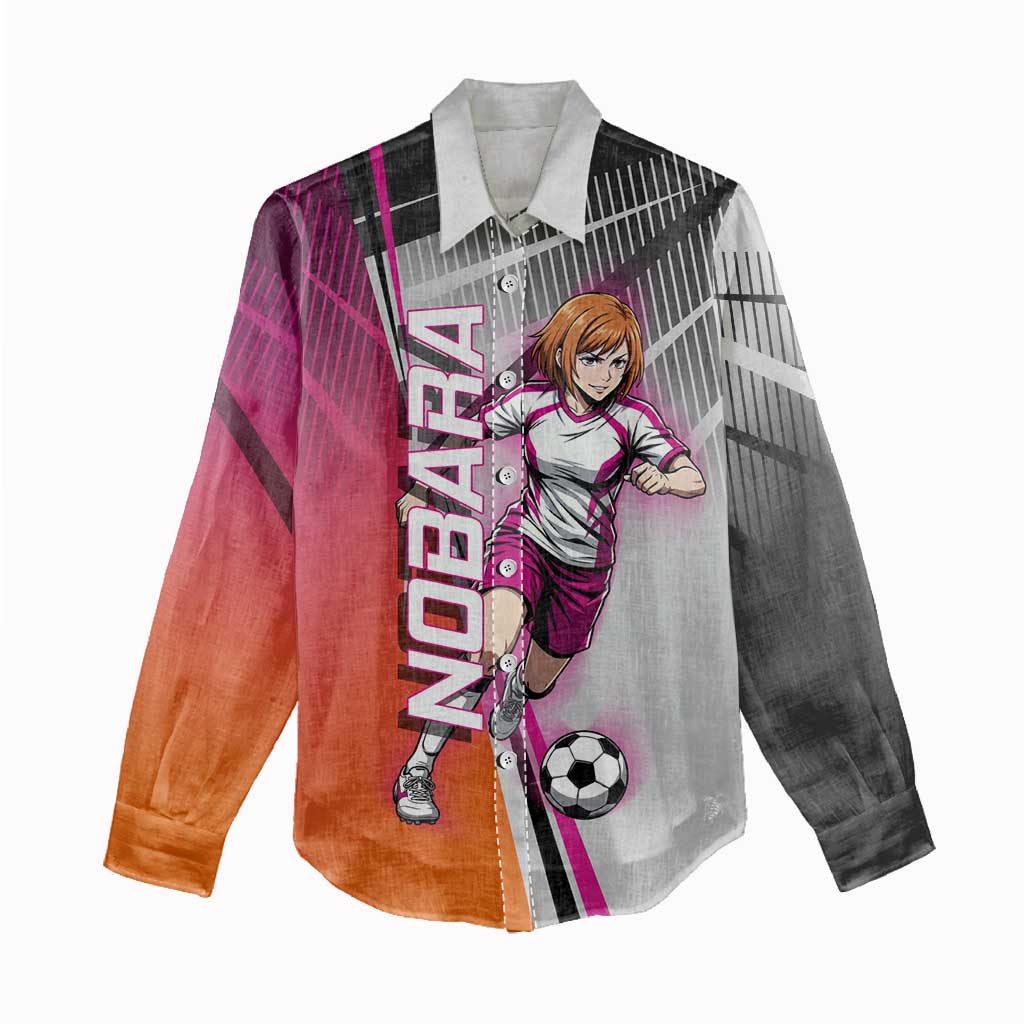 Personalized Nobara Kugisaki Jujutsu Kaisen Women Casual Shirt with Pink Orange Gradient and Action Kick Pose