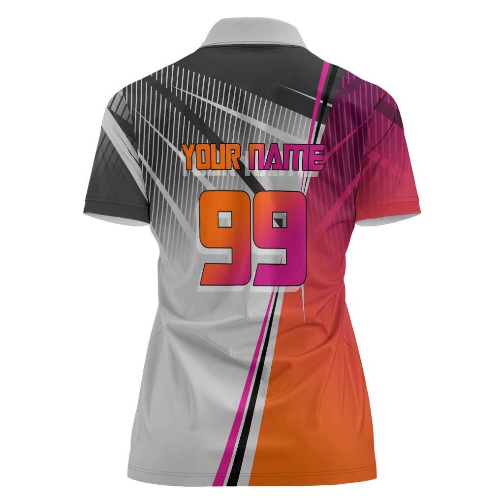 Personalized Nobara Kugisaki Jujutsu Kaisen Women Polo Shirt with Pink Orange Gradient and Action Kick Pose