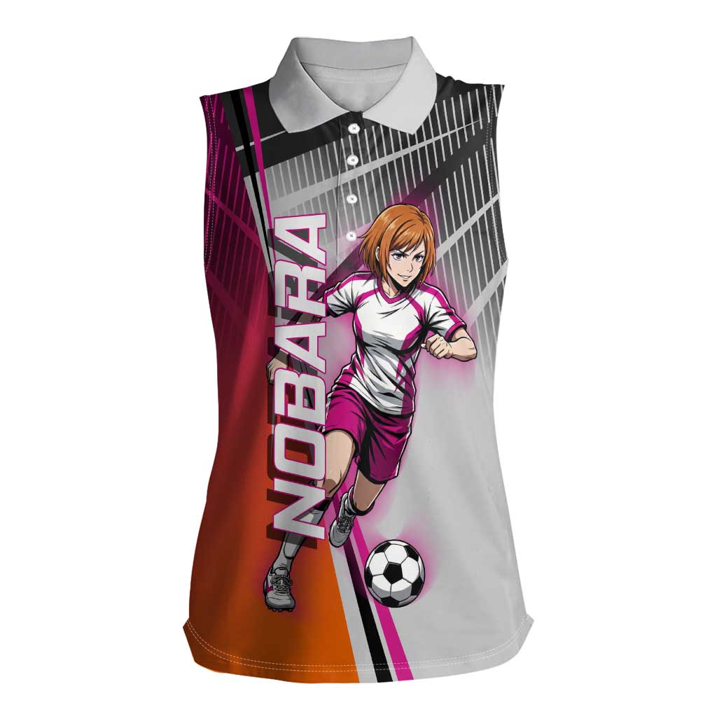 Personalized Nobara Kugisaki Jujutsu Kaisen Women Sleeveless Polo Shirt with Pink Orange Gradient and Action Kick Pose