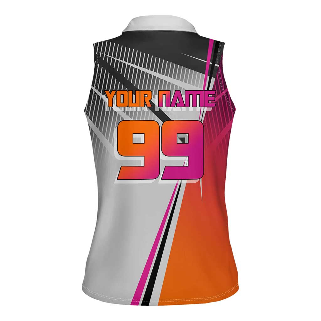 Personalized Nobara Kugisaki Jujutsu Kaisen Women Sleeveless Polo Shirt with Pink Orange Gradient and Action Kick Pose