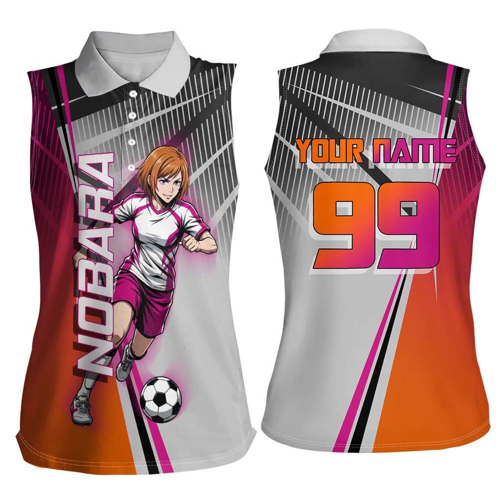Personalized Nobara Kugisaki Jujutsu Kaisen Women Sleeveless Polo Shirt with Pink Orange Gradient and Action Kick Pose