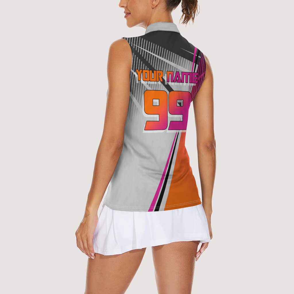 Personalized Nobara Kugisaki Jujutsu Kaisen Women Sleeveless Polo Shirt with Pink Orange Gradient and Action Kick Pose