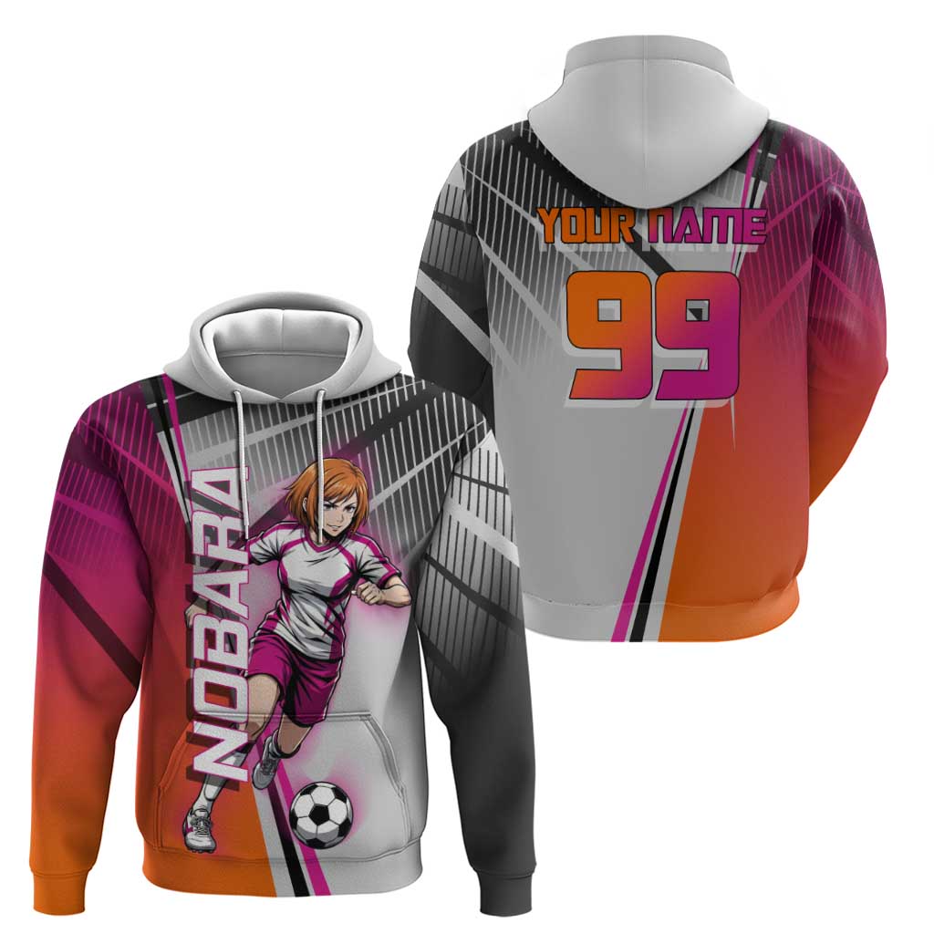 Personalized Nobara Kugisaki Jujutsu Kaisen Zip Hoodie with Pink Orange Gradient and Action Kick Pose