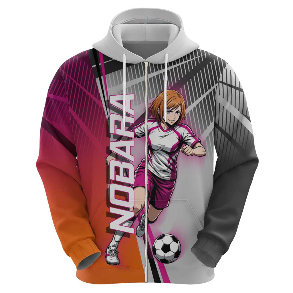 Personalized Nobara Kugisaki Jujutsu Kaisen Zip Hoodie with Pink Orange Gradient and Action Kick Pose