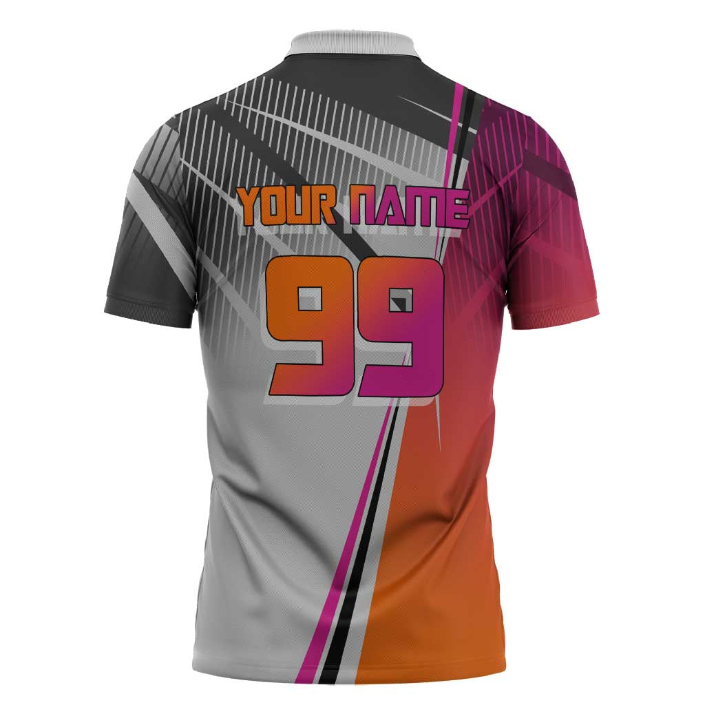 Personalized Nobara Kugisaki Jujutsu Kaisen Zipper Polo Shirt with Pink Orange Gradient and Action Kick Pose