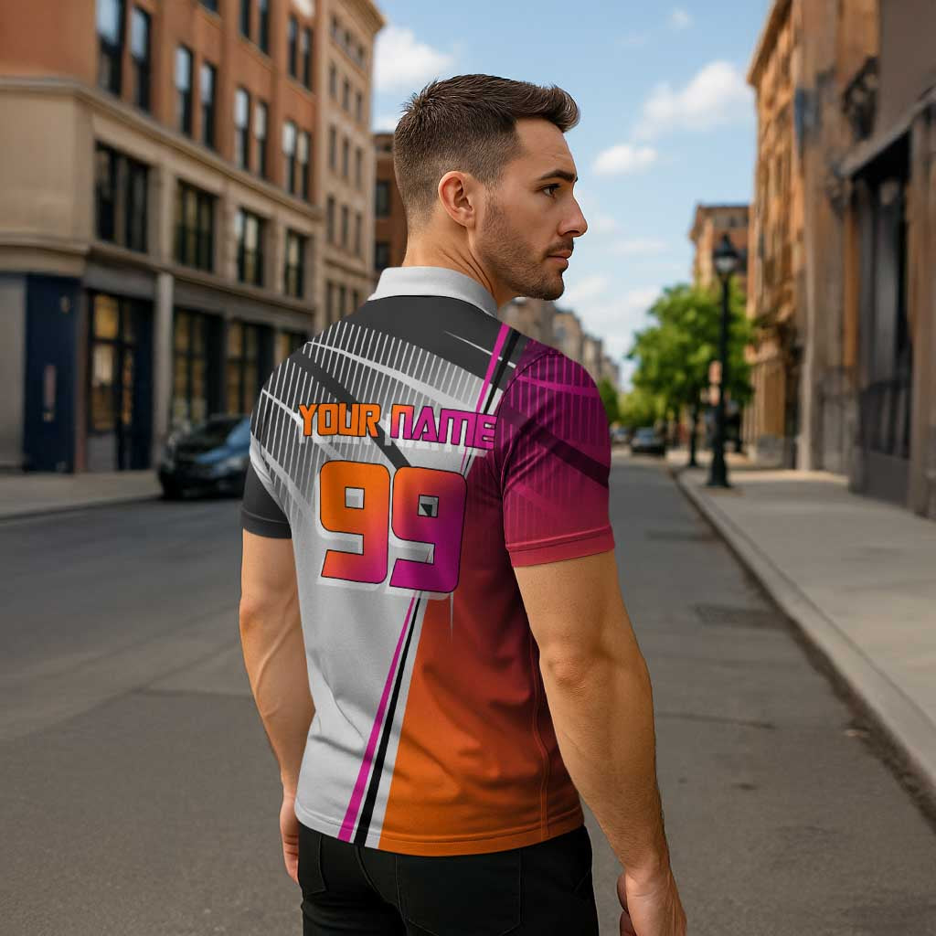 Personalized Nobara Kugisaki Jujutsu Kaisen Zipper Polo Shirt with Pink Orange Gradient and Action Kick Pose