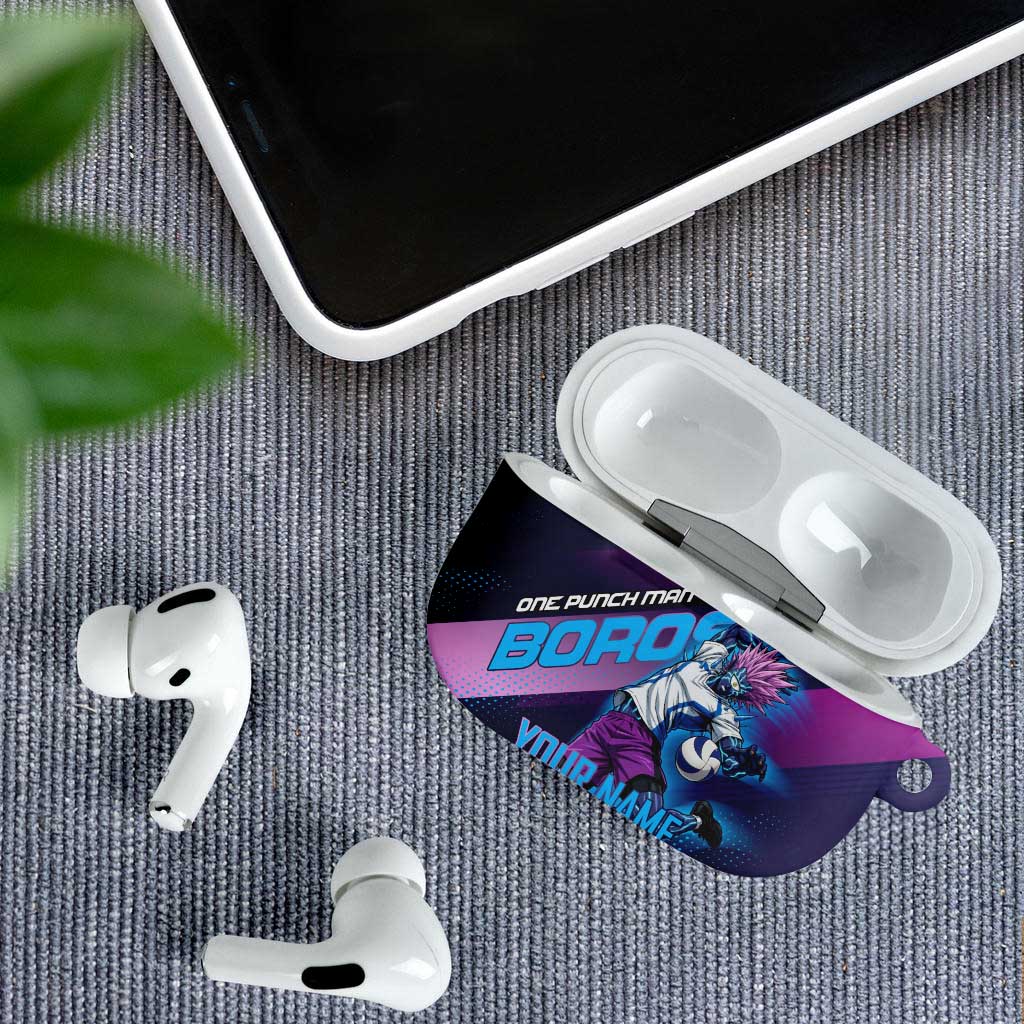 Personalized Boros Volleyball Action Design AirPods Case With a dynamic sporty style in purple and blue.