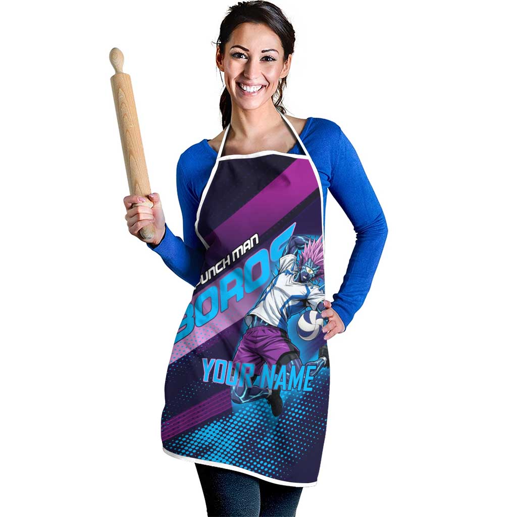 Personalized Boros Volleyball Action Design Apron With a dynamic sporty style in purple and blue.