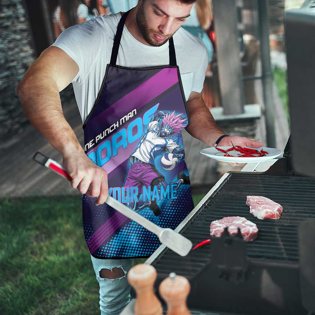 Personalized Boros Volleyball Action Design Apron With a dynamic sporty style in purple and blue.