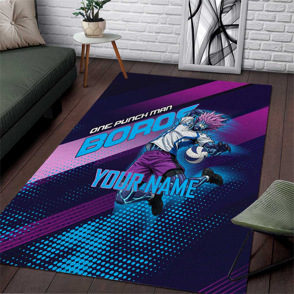Personalized Boros Volleyball Action Design Area Rug With a dynamic sporty style in purple and blue.