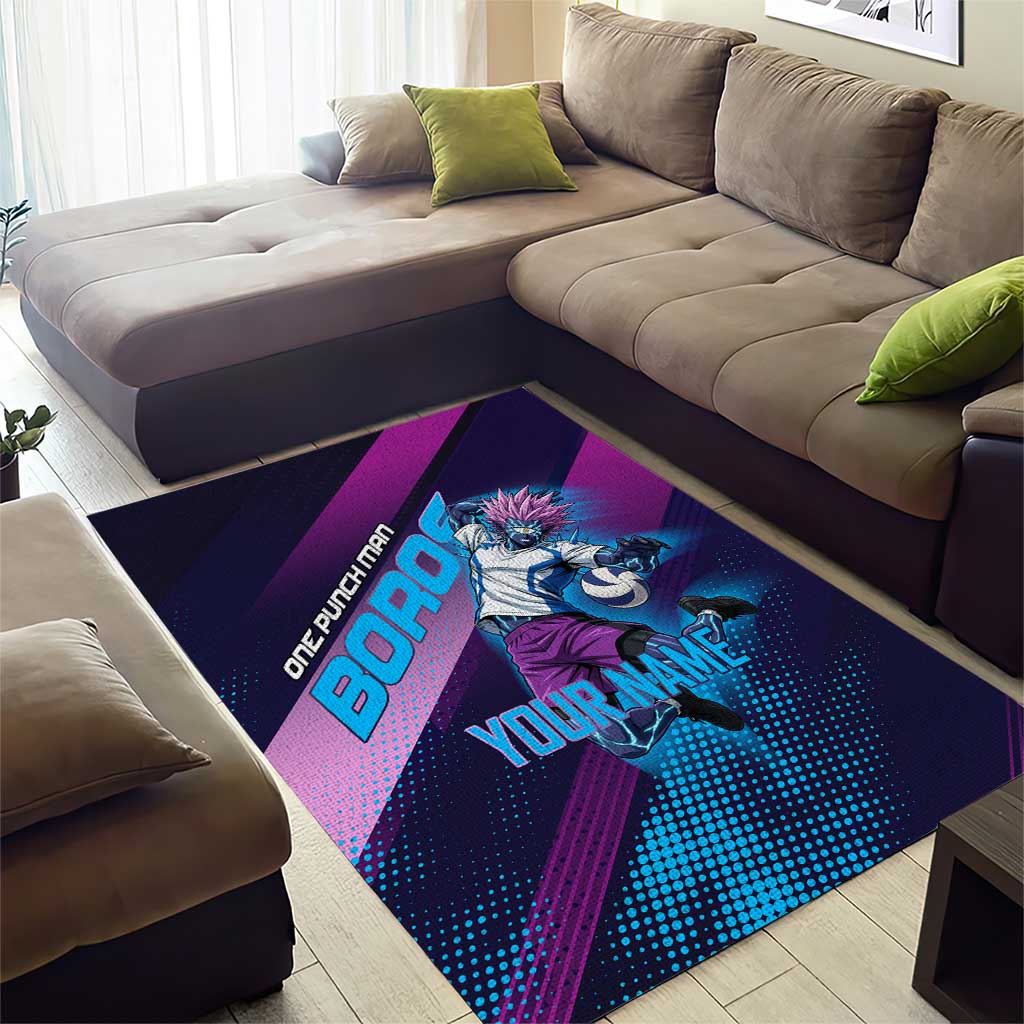 Personalized Boros Volleyball Action Design Area Rug With a dynamic sporty style in purple and blue.