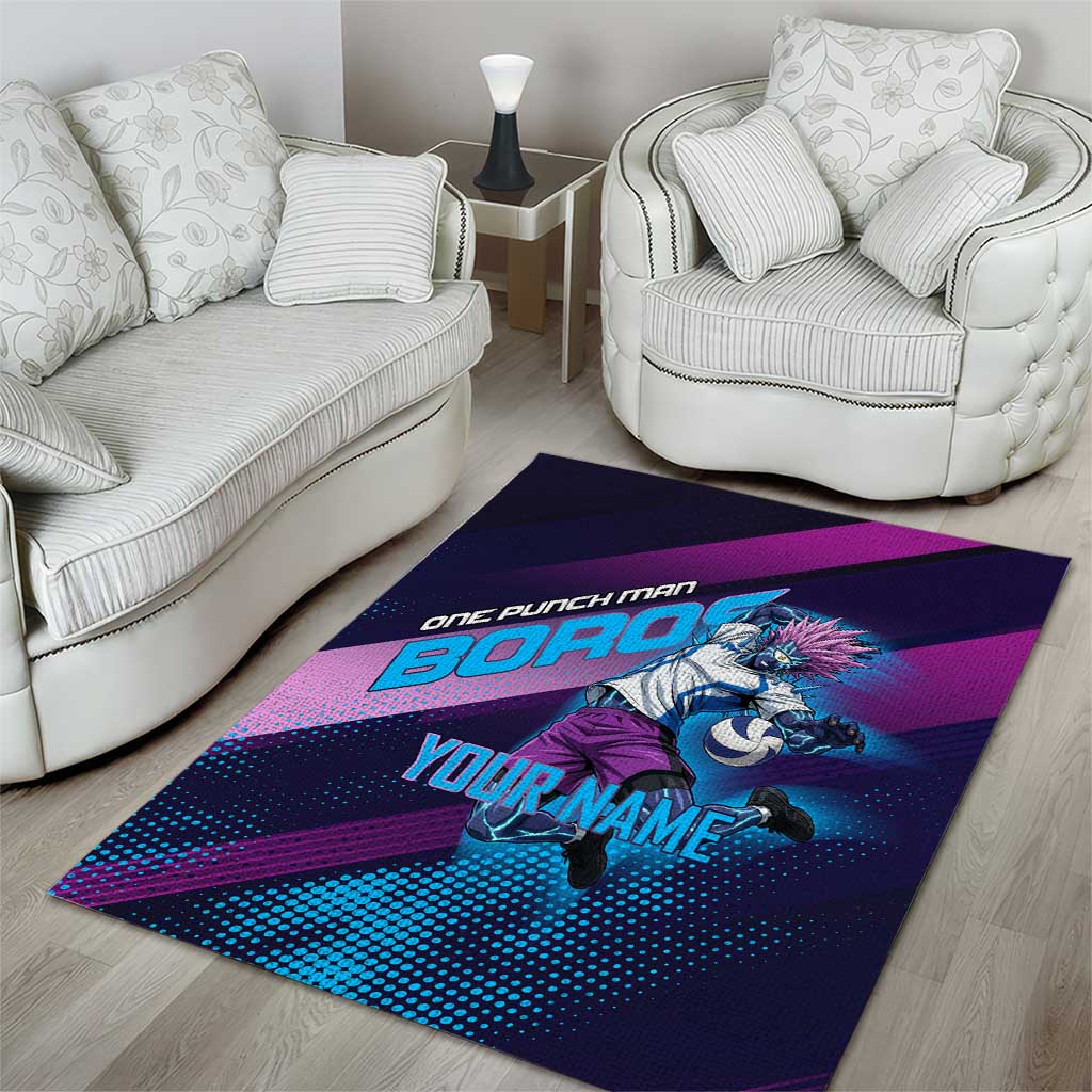 Personalized Boros Volleyball Action Design Area Rug With a dynamic sporty style in purple and blue.