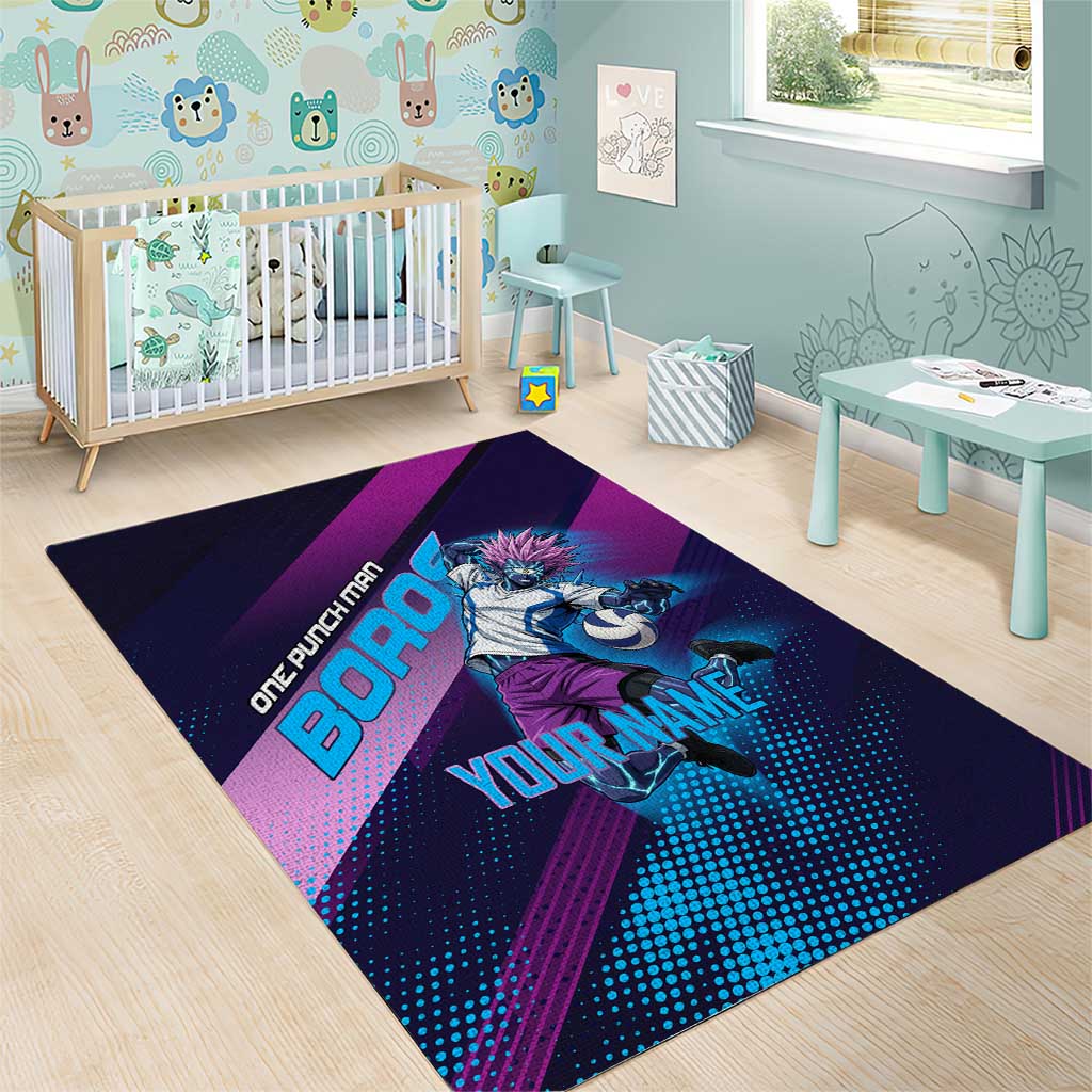 Personalized Boros Volleyball Action Design Area Rug With a dynamic sporty style in purple and blue.