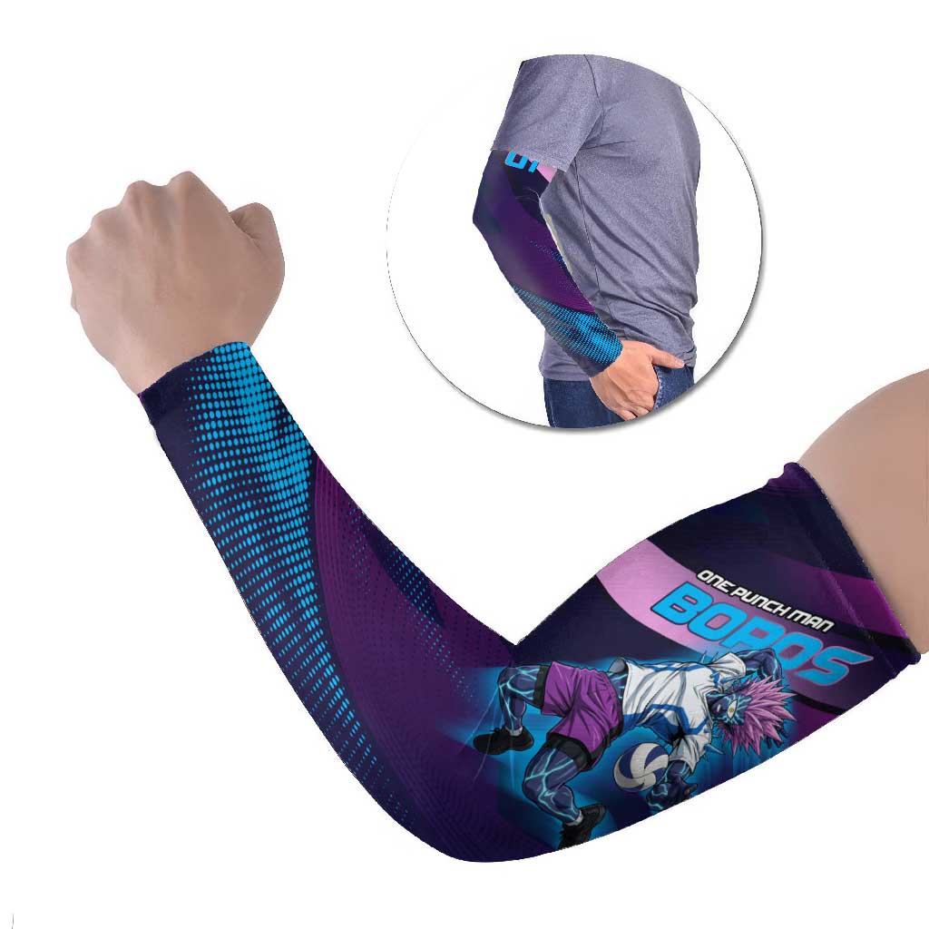 Personalized Boros Volleyball Action Design Arm Sleeves With a dynamic sporty style in purple and blue.