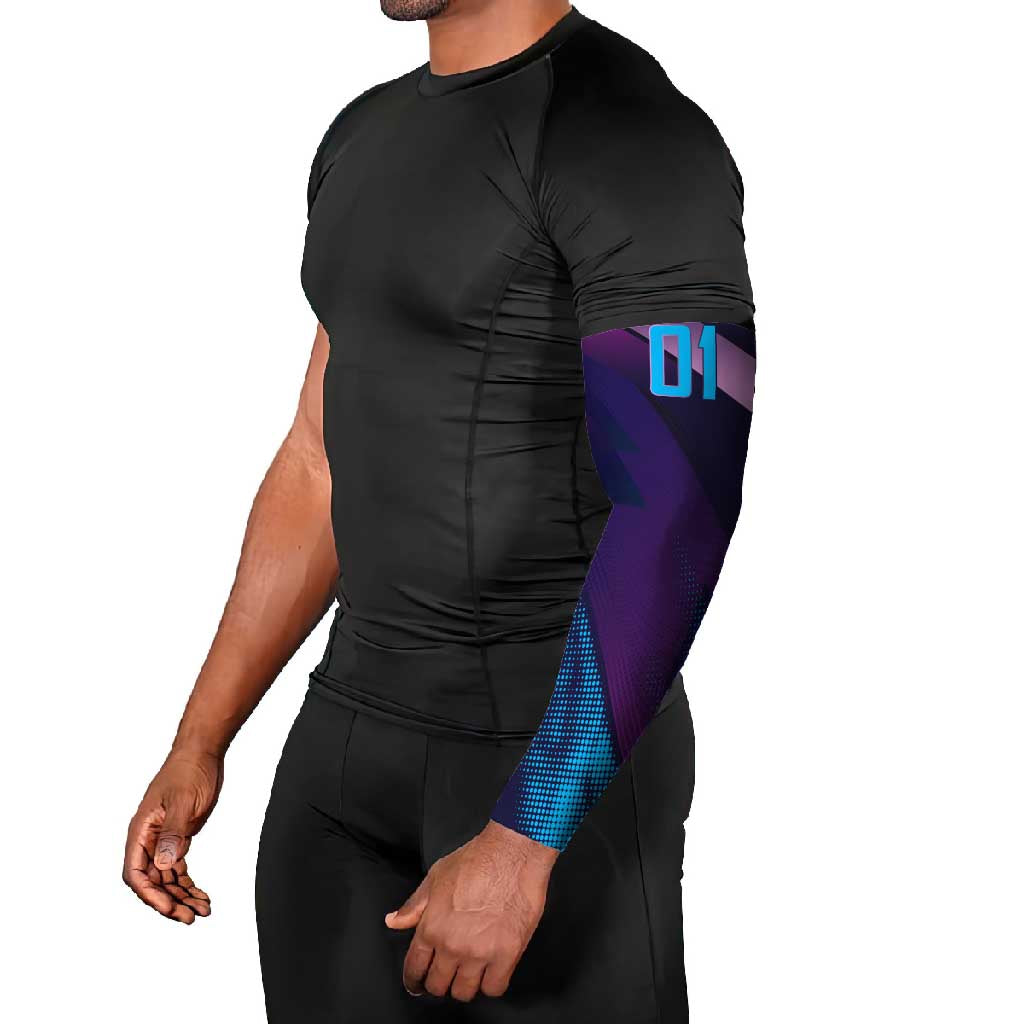 Personalized Boros Volleyball Action Design Arm Sleeves With a dynamic sporty style in purple and blue.