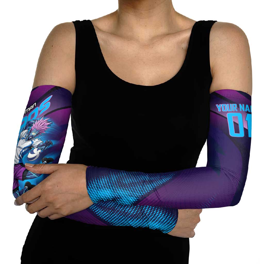 Personalized Boros Volleyball Action Design Arm Sleeves With a dynamic sporty style in purple and blue.