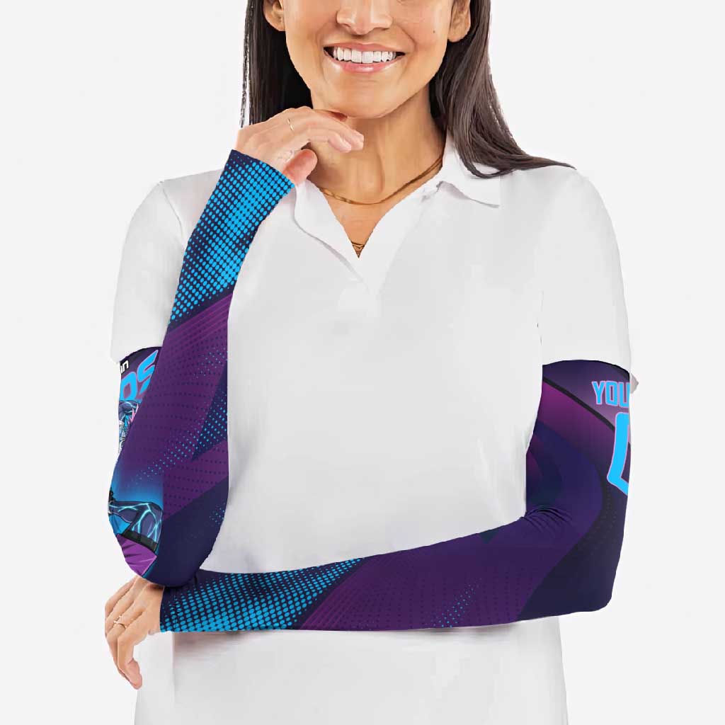 Personalized Boros Volleyball Action Design Arm Sleeves With a dynamic sporty style in purple and blue.