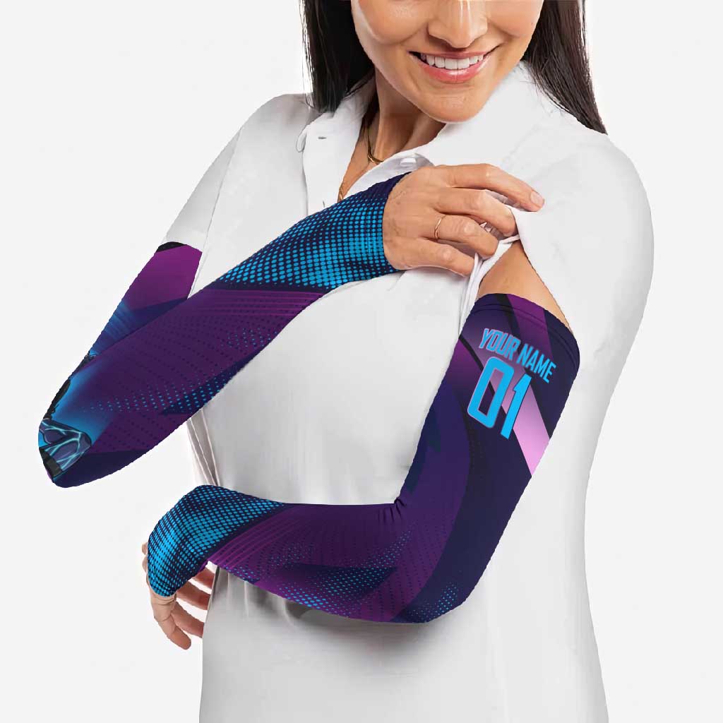 Personalized Boros Volleyball Action Design Arm Sleeves With a dynamic sporty style in purple and blue.