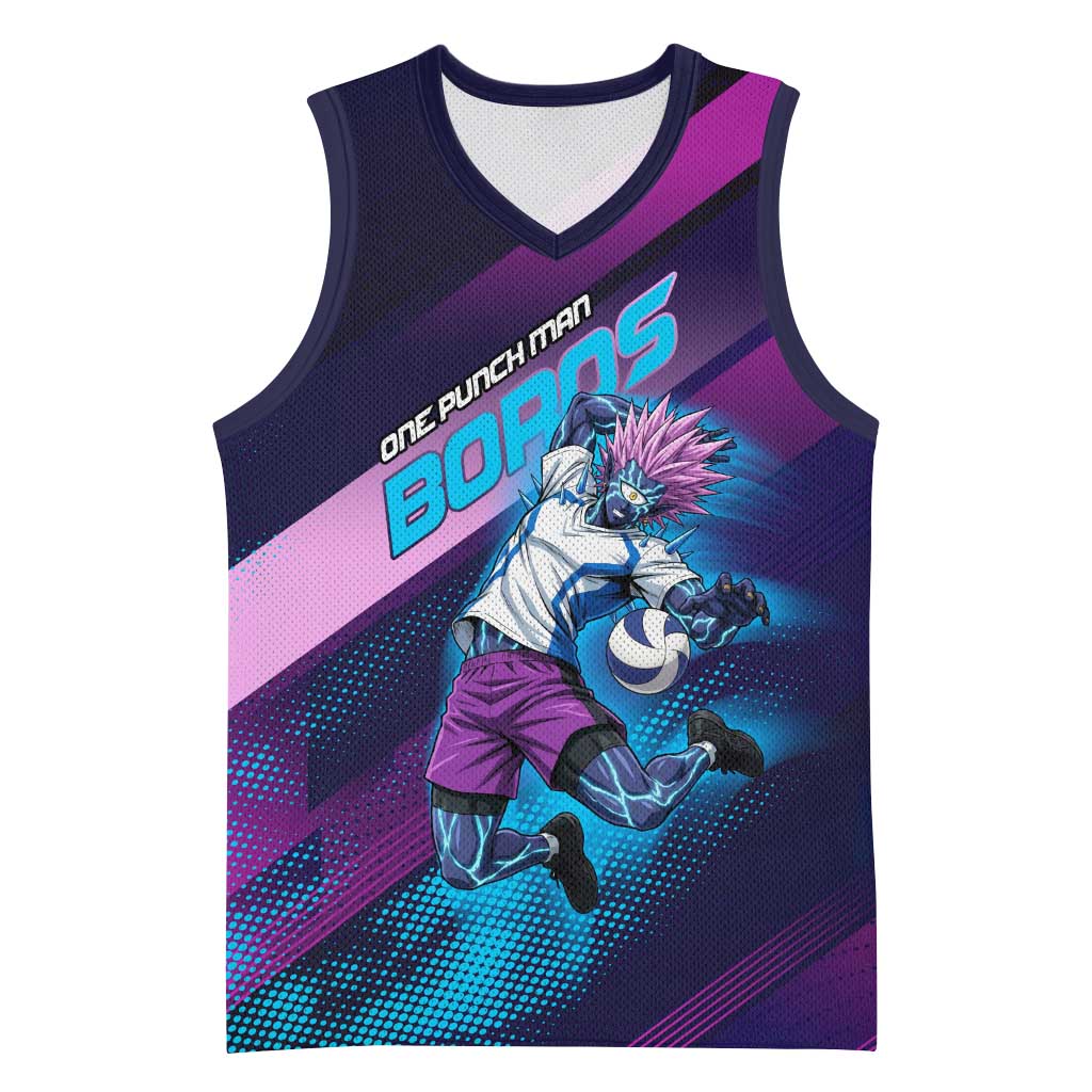 Personalized Boros Volleyball Action Design Basketball Jersey With a dynamic sporty style in purple and blue.