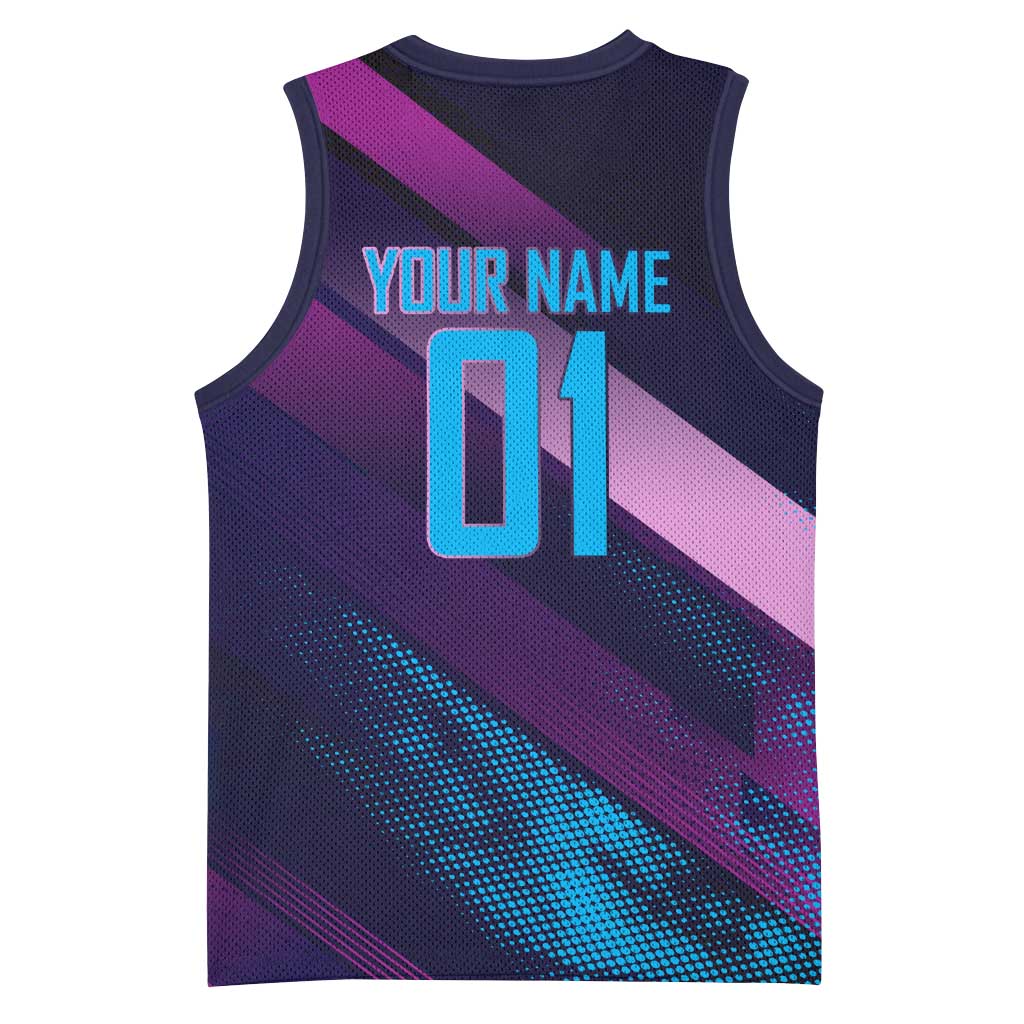 Personalized Boros Volleyball Action Design Basketball Jersey With a dynamic sporty style in purple and blue.