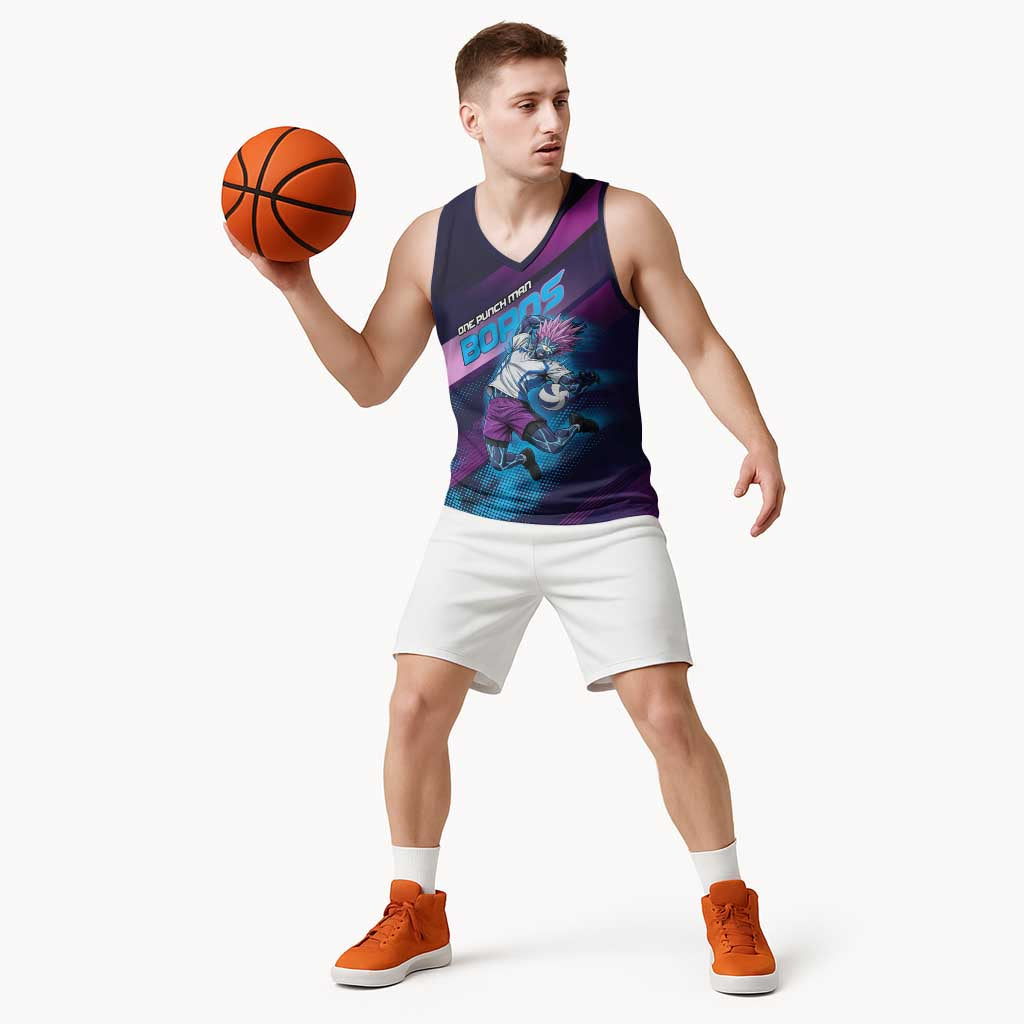 Personalized Boros Volleyball Action Design Basketball Jersey With a dynamic sporty style in purple and blue.