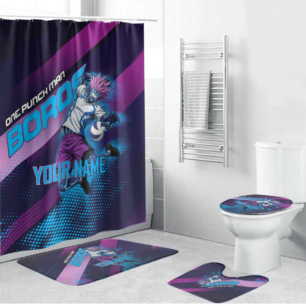 Personalized Boros Volleyball Action Design Bathroom Set With a dynamic sporty style in purple and blue.
