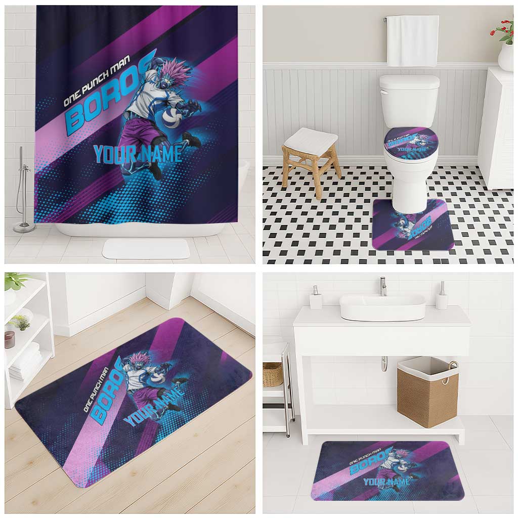 Personalized Boros Volleyball Action Design Bathroom Set With a dynamic sporty style in purple and blue.
