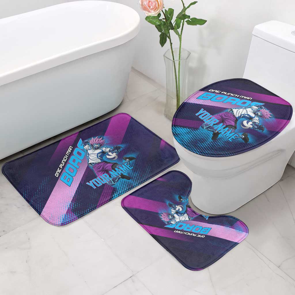 Personalized Boros Volleyball Action Design Bathroom Set With a dynamic sporty style in purple and blue.
