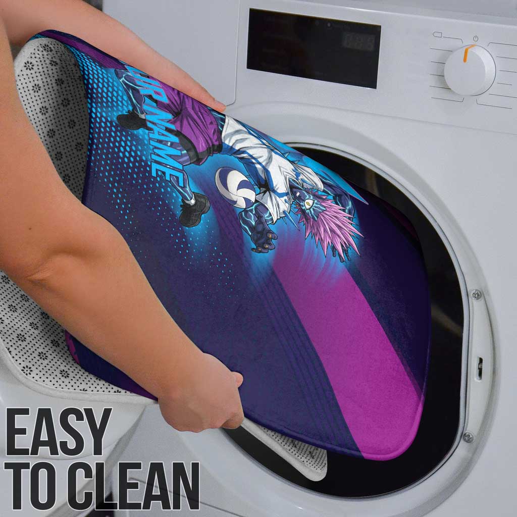 Personalized Boros Volleyball Action Design Bathroom Set With a dynamic sporty style in purple and blue.