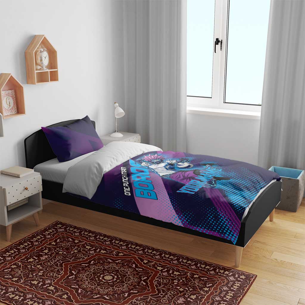 Personalized Boros Volleyball Action Design Bedding Set With a dynamic sporty style in purple and blue.