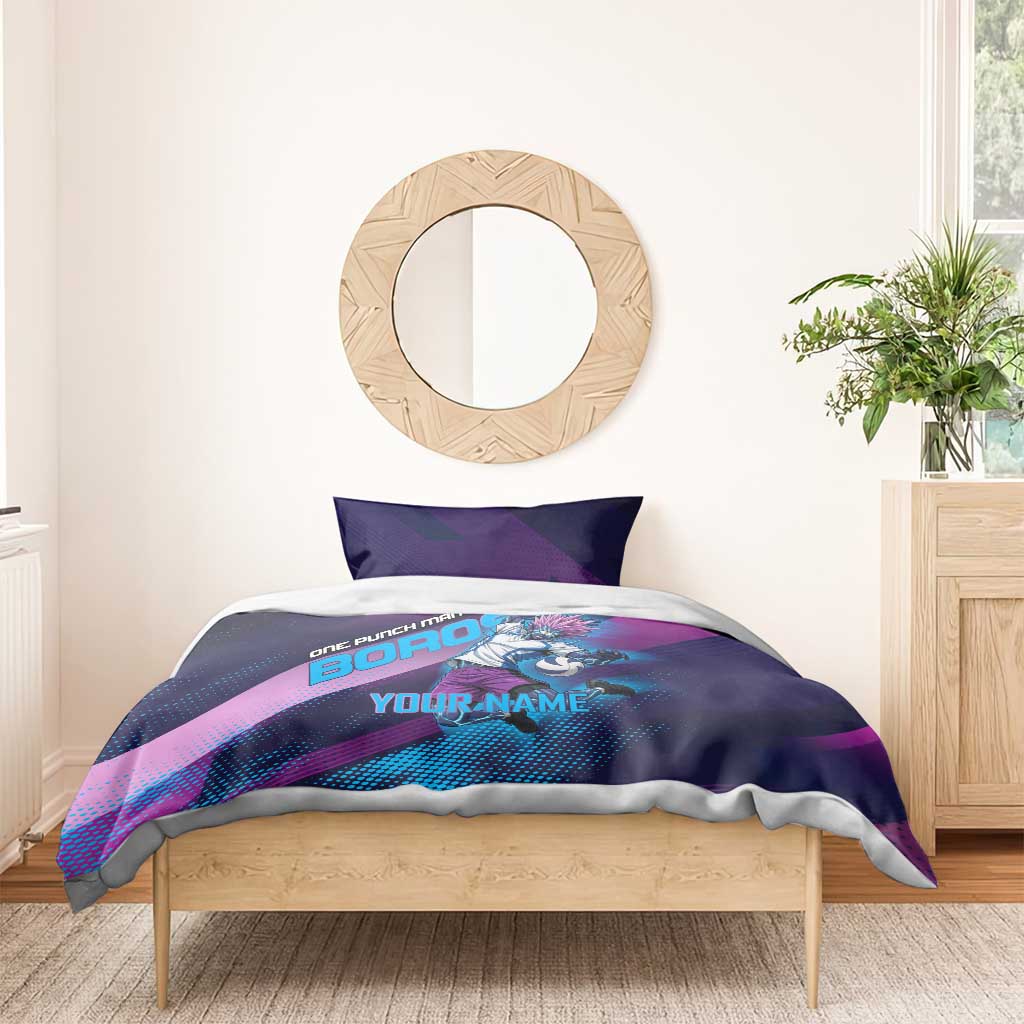 Personalized Boros Volleyball Action Design Bedding Set With a dynamic sporty style in purple and blue.