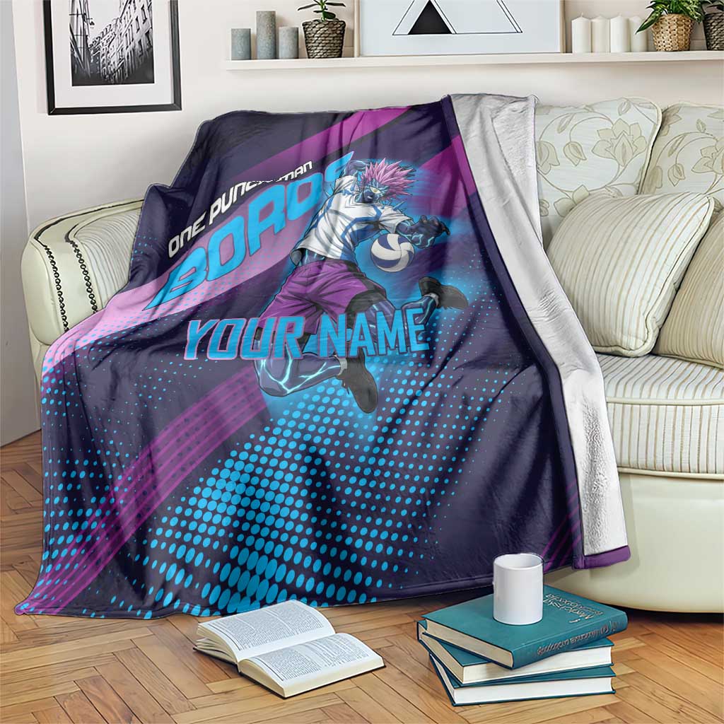 Personalized Boros Volleyball Action Design Blanket With a dynamic sporty style in purple and blue.