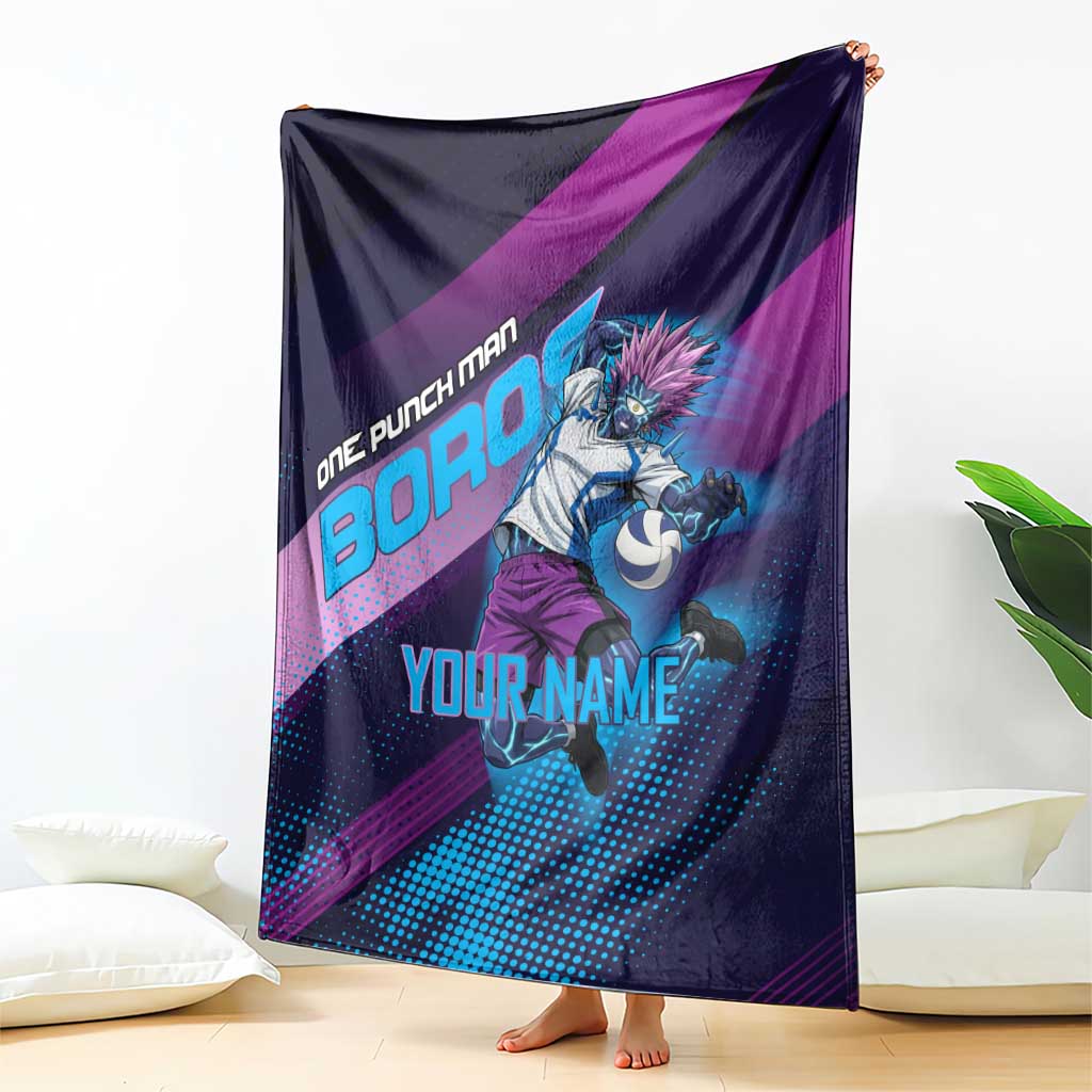 Personalized Boros Volleyball Action Design Blanket With a dynamic sporty style in purple and blue.