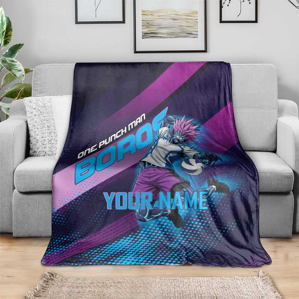 Personalized Boros Volleyball Action Design Blanket With a dynamic sporty style in purple and blue.