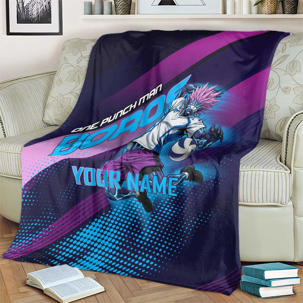 Personalized Boros Volleyball Action Design Blanket With a dynamic sporty style in purple and blue.
