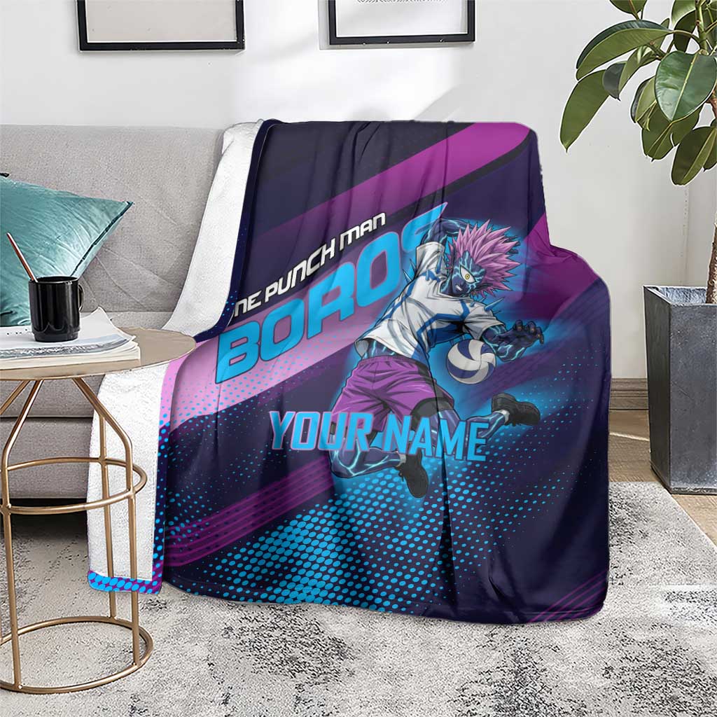 Personalized Boros Volleyball Action Design Blanket With a dynamic sporty style in purple and blue.