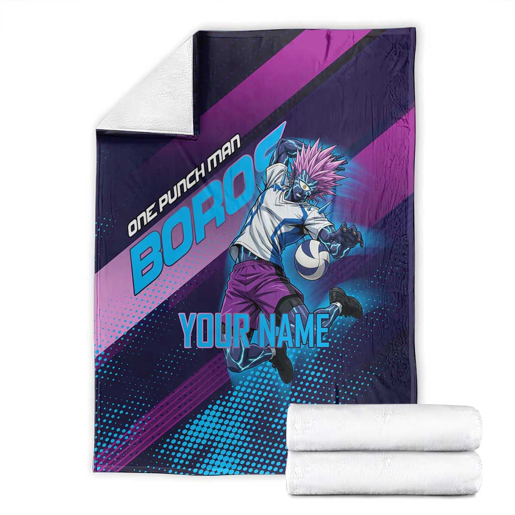 Personalized Boros Volleyball Action Design Blanket With a dynamic sporty style in purple and blue.