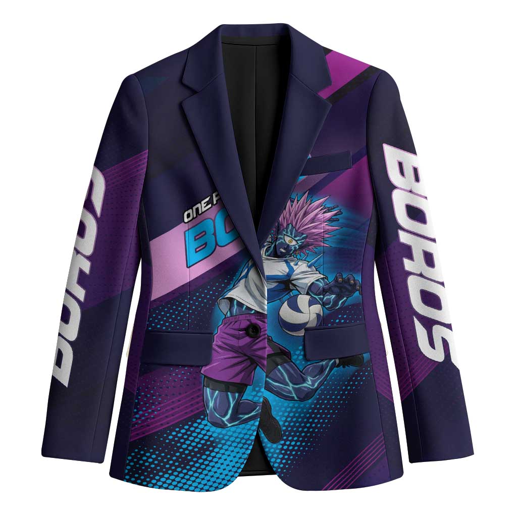 Personalized Boros Volleyball Action Design Blazer With a dynamic sporty style in purple and blue.