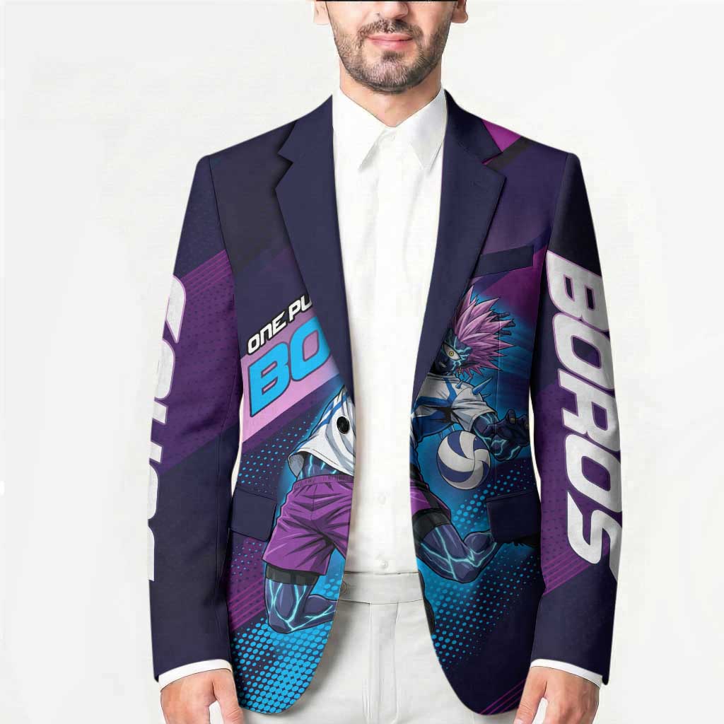 Personalized Boros Volleyball Action Design Blazer With a dynamic sporty style in purple and blue.